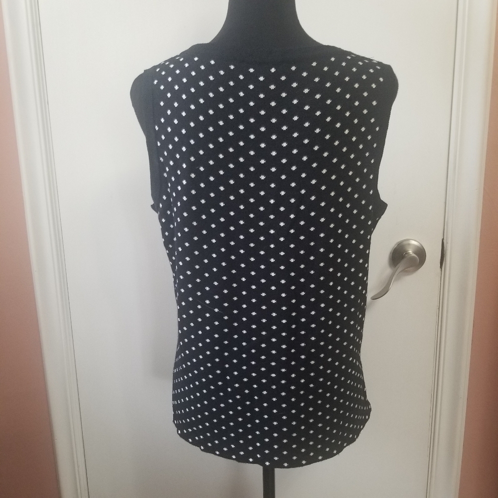 ST. JOHN SPORT By MARIE GRAY  Black White Dot V Neck Sleeveless Sweater Medium - Picture 3 of 5